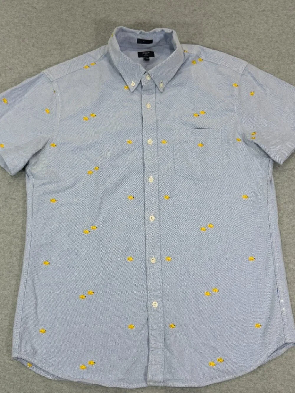 J. Crew Oxford Men’s Button Down Short Sleeve Shirt Large Blue Embroidered Fish